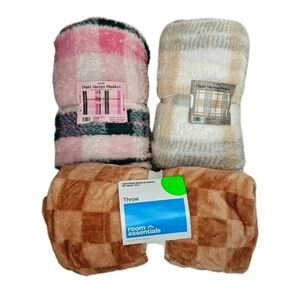 Cerla Sherpa Holiday Plaid Plush Brown Checkerboard 3 Throw Blankets 50/60" New